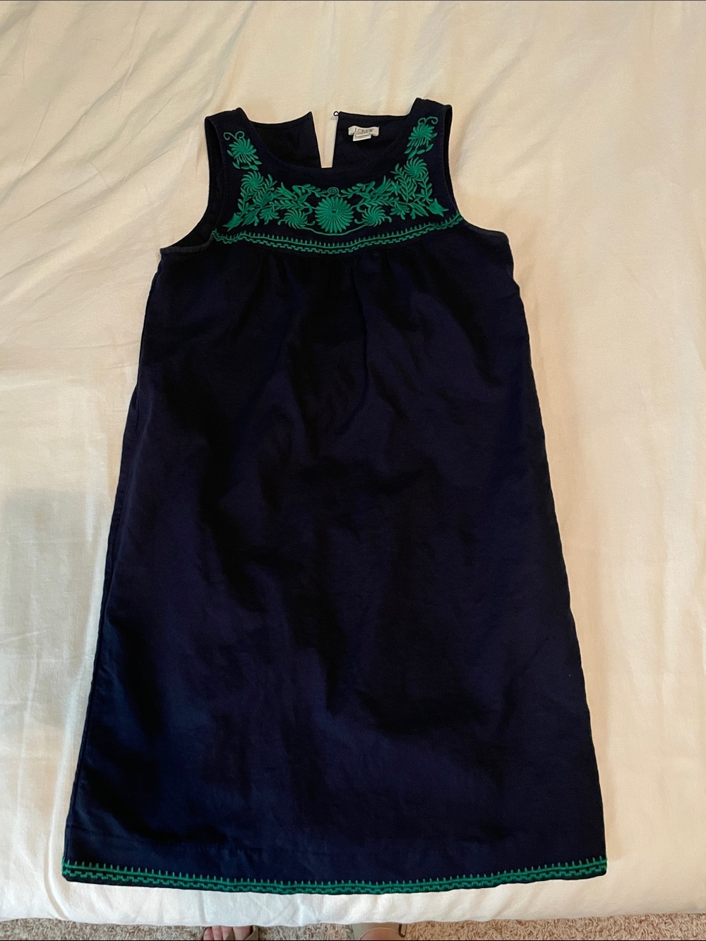 J. Crew Navy Dress with Green Embroidered Yoke